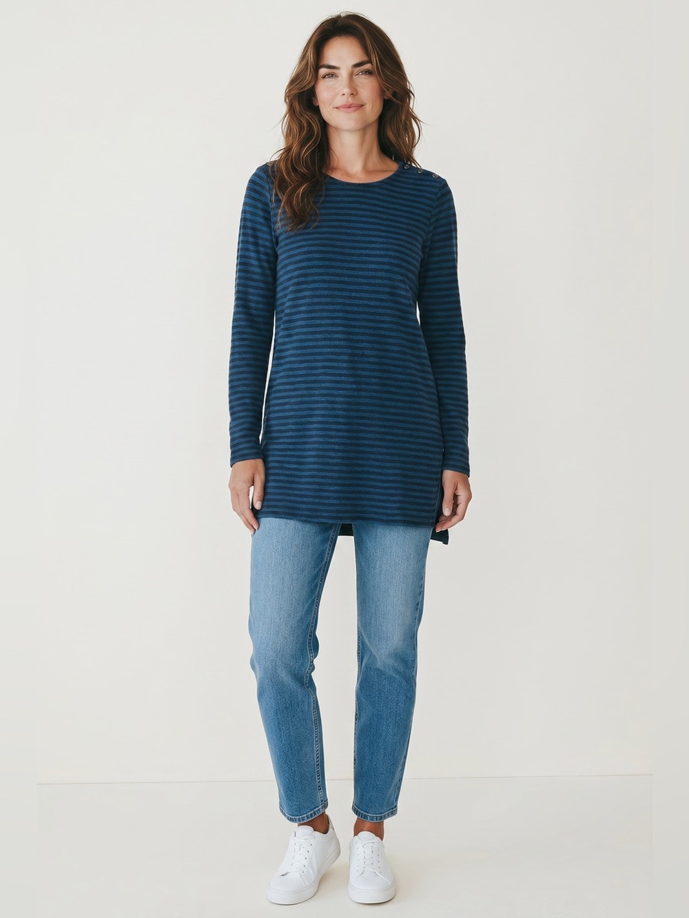 J. Jill Long Sleeve Striped Tunic // Blue & Black // Medium Tall